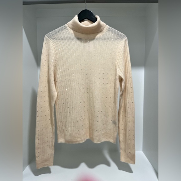 J crew Featherweight cashmere turtleneck sweater rhinestones buttercream XL - Picture 5 of 11